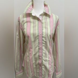 Ladies Van Heusen Large soft green with purple and pink vertical strip shirt